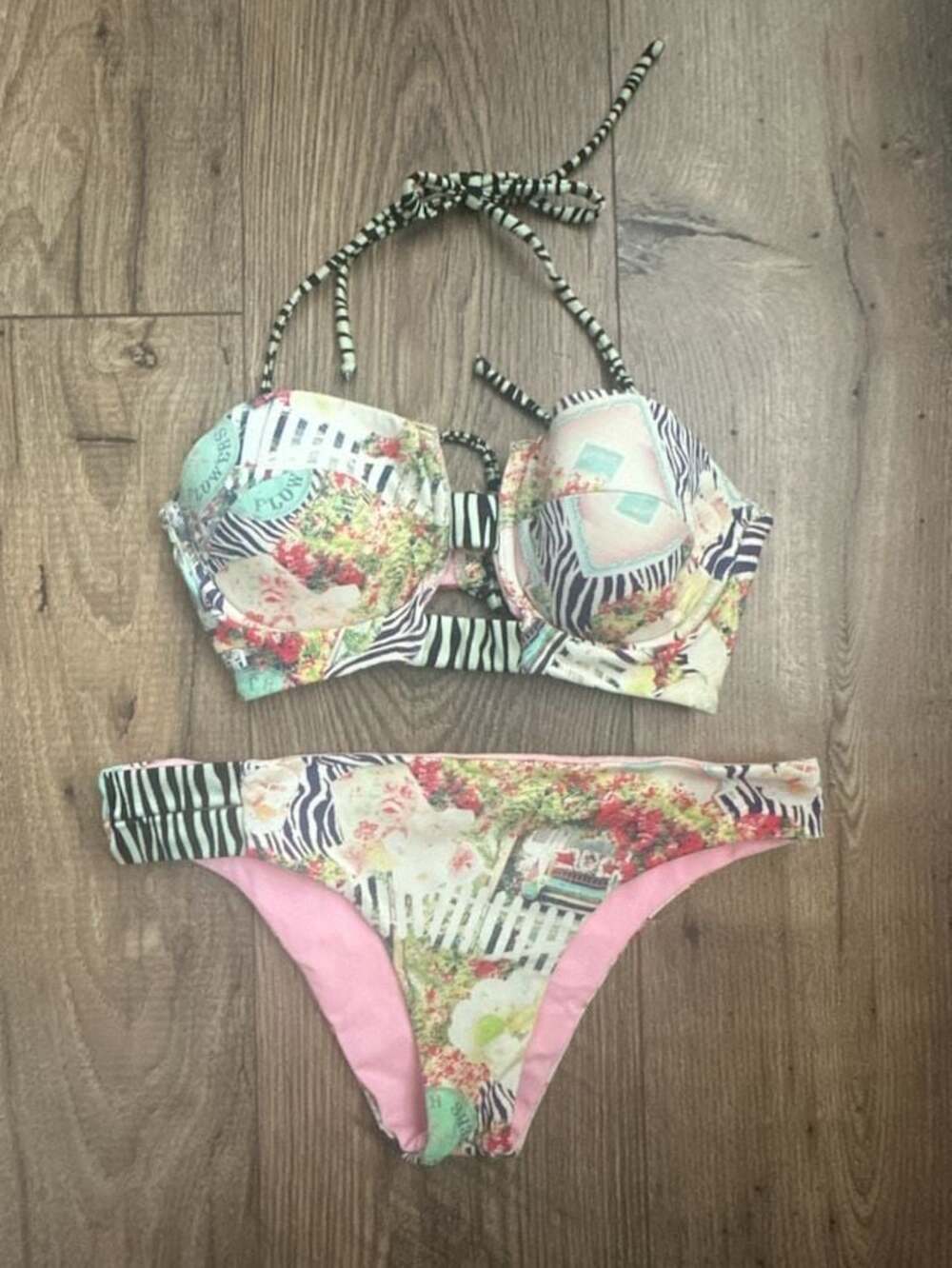 Malai Anthropologie Swimwear Floral Zebra Print Bikini Set Size M